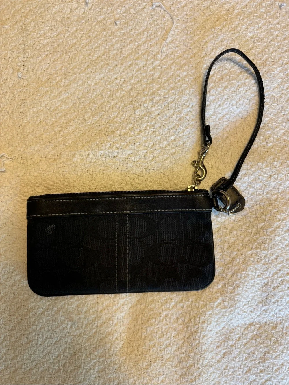 Coach Black Signature Wristlet with Metallic Accent